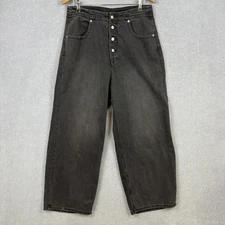 MA Dainty Jeans Womens 12 Black Denim Wide Leg Super Baggy Loose Button Fly