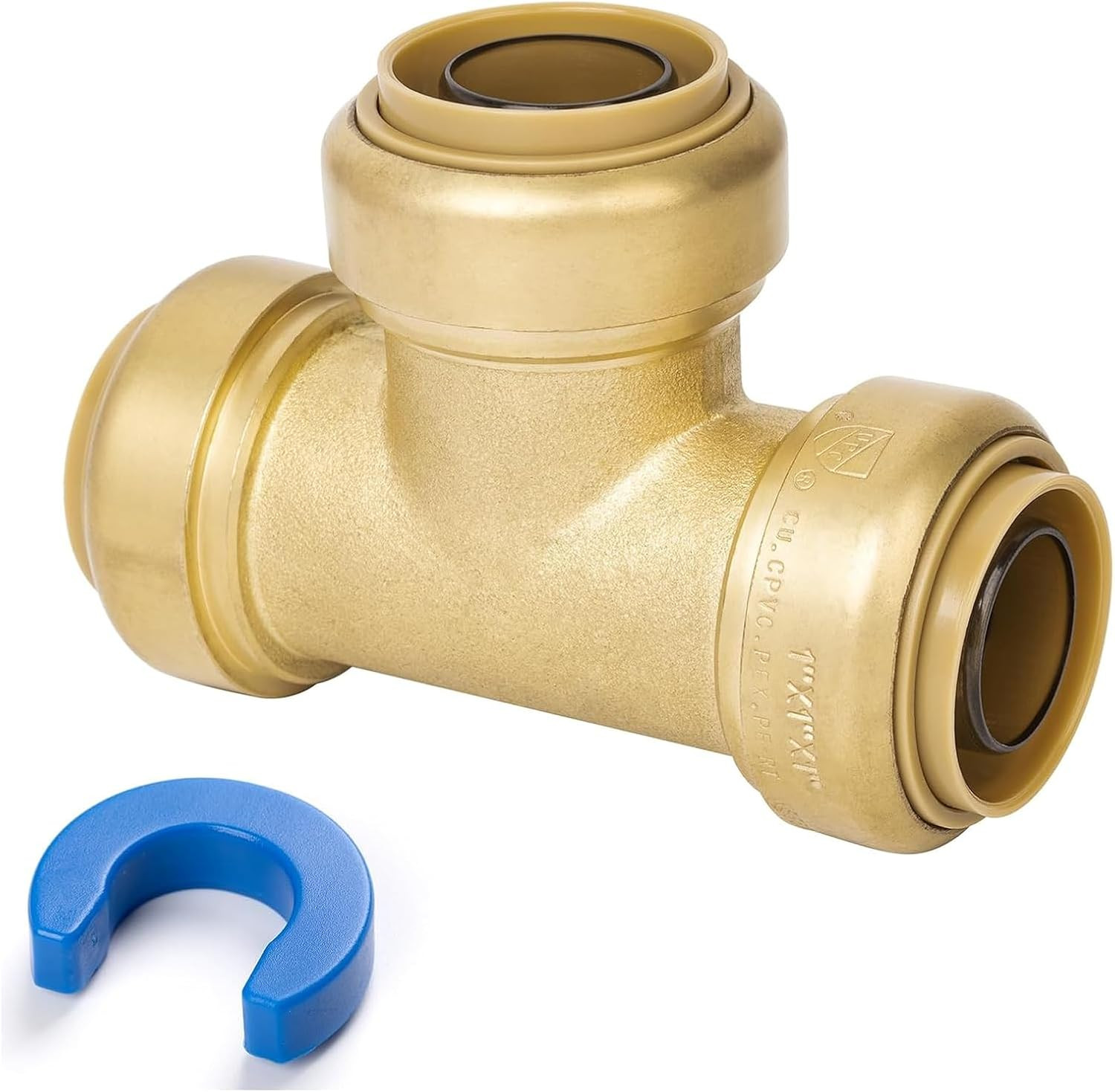 1" Pex Tee Pushfit, Push to Connect Brass Plumbing Fitting for Copper, CPVC, PEX