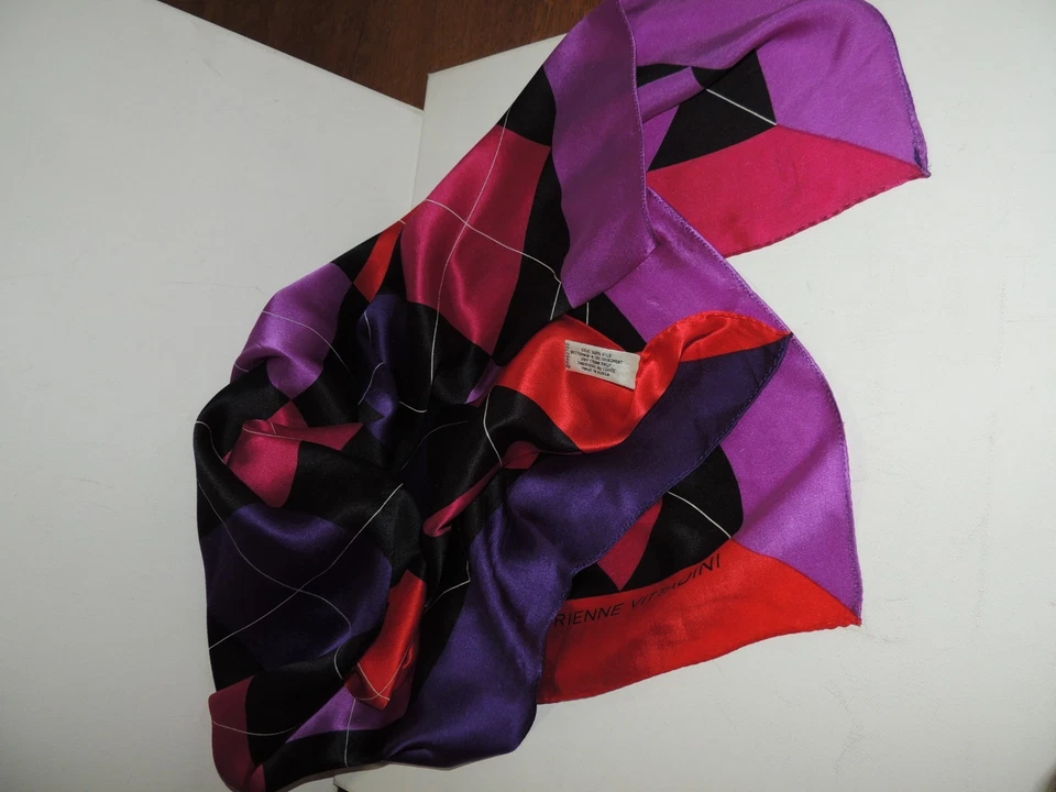 ADRIENNE VITTADINI 100% SILK 34"X34" BLK, PURPLE & RED SCARF - Image 3 of 3