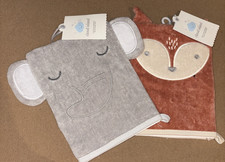 Cloud Island Baby Wash Mitt Set Gray Elephant Brown Fox NWT