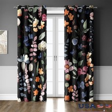Floral Blackout Curtains 2 Panel Grommet Top Window Drapes Soft Polyester New