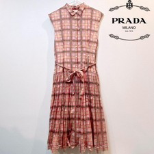 USED [EXCELLENT CONDITION] PRADA CHECK PATTERN PLEATED SHIRT DRESS, 2-WAY VERY