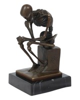 Bronzefigur Bronzeskulptur Der Denker Skelett Aus Bronze Auf Sockel H 14,7 Cm