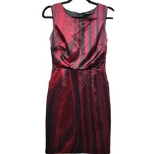 Tahari Red Black Iridescent Striped Sleeveless Sheath Dress Size 2 Metallic Luxe