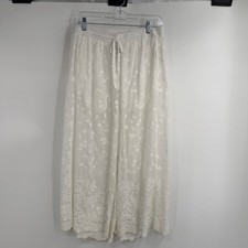 Johnny Was Floral Embroidered Wide Leg Culotte Pant Small White Cropped