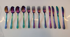 RAINBOW KIDS SILVERWARE CUTLERY FLATWARE SET OF 12 4 FORKS KNIVES SPOONS 6"