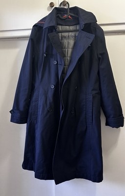 Stan Herman jetBlue Trench Coat Navy Medium  Lined Hood Pockets Flight Attendant