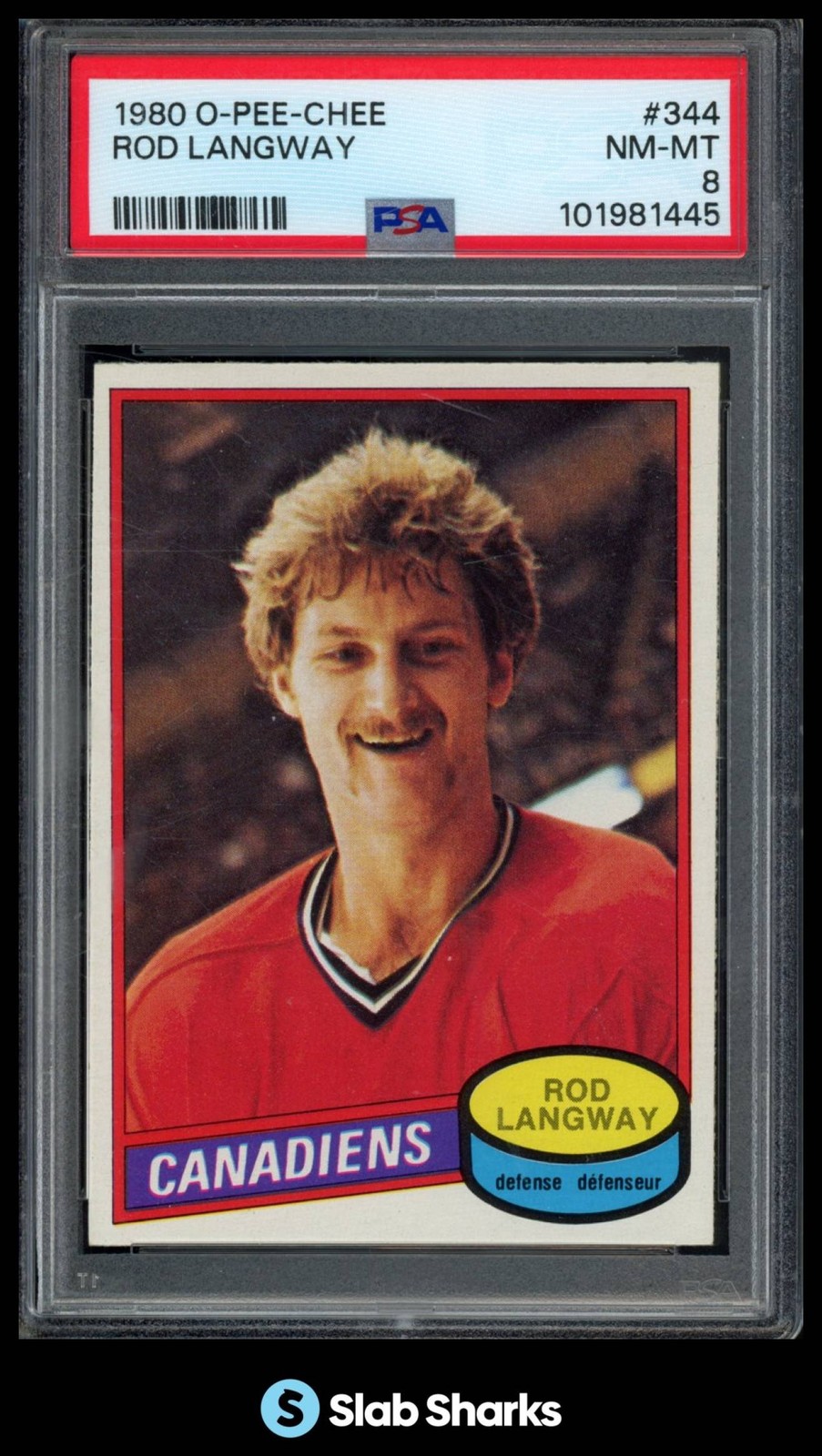 1980 O-PEE-CHEE #344 ROD LANGWAY RC ROOKIE PSA 8
