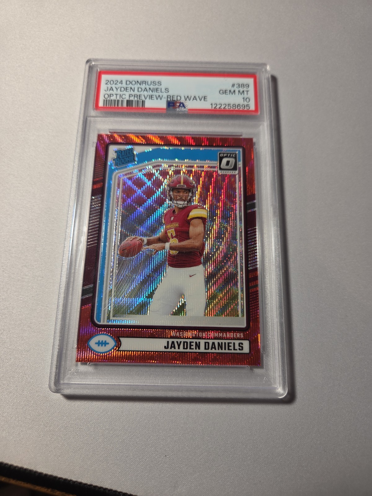 2024 Donruss Jayden Daniels #389 Optic Preview Red Wave Prizm (RC) PSA GEM 10