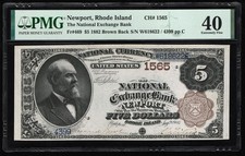 1882 $5 BROWN BACK NEWPORT - RHODE ISLAND PMG40 XF CH#1565