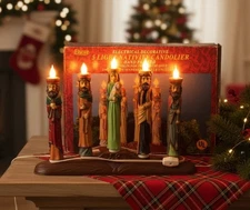 Vintage Eluceo 5 Light Electric Nativity Candolier Hand Painted Christmas