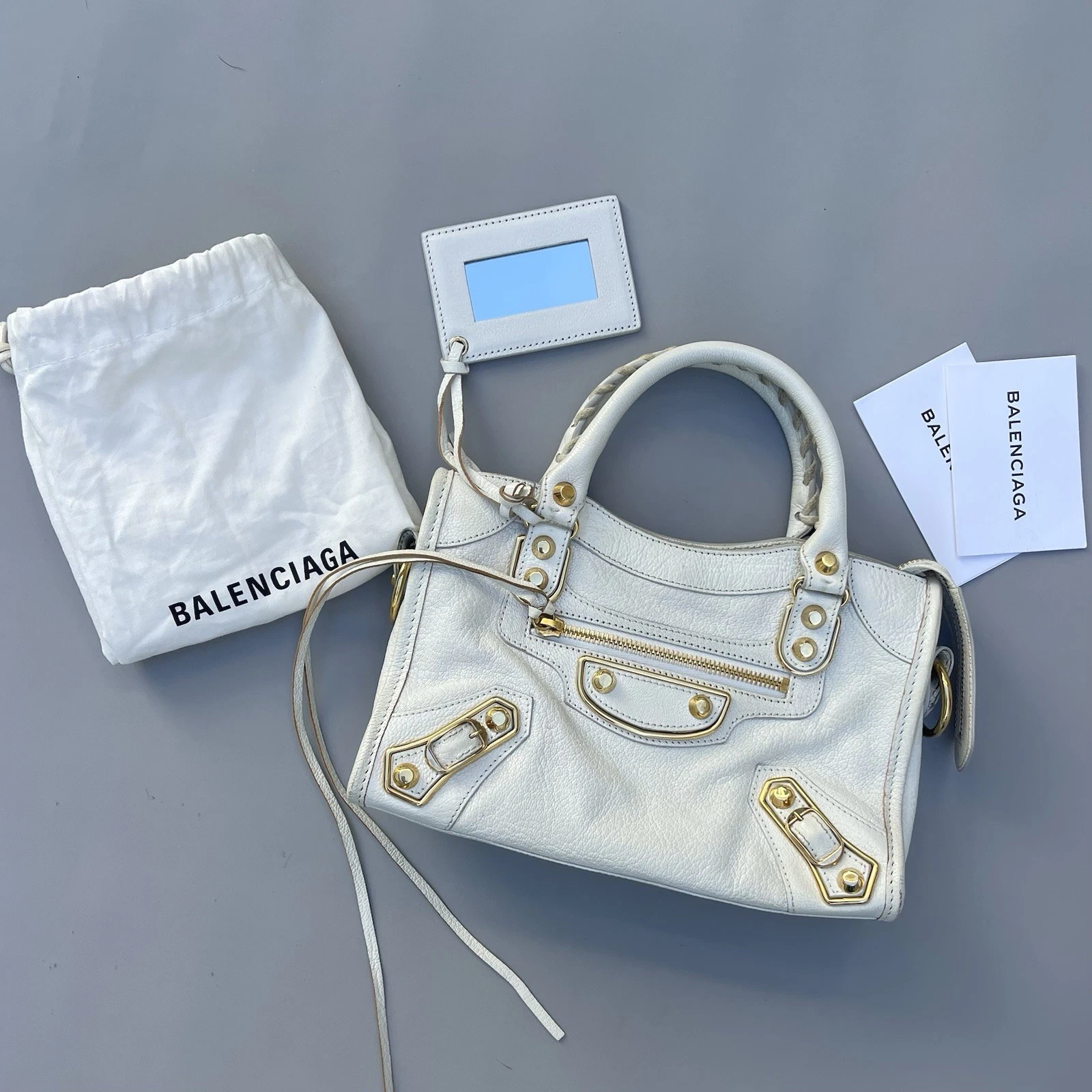 Balenciaga — Balenciaga Classic Mini City 2Way Bag Handbag Shoulder Bag Leather White