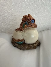 Vtg Windstone Baby Dragon Egg Hatching Pena 1984 Orange Green Blue w Rhinestone