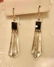 BOMA Onyx earrings, 3 “Chime” dangles, Wires, 2-1/4” long, Sterling Silver 925
