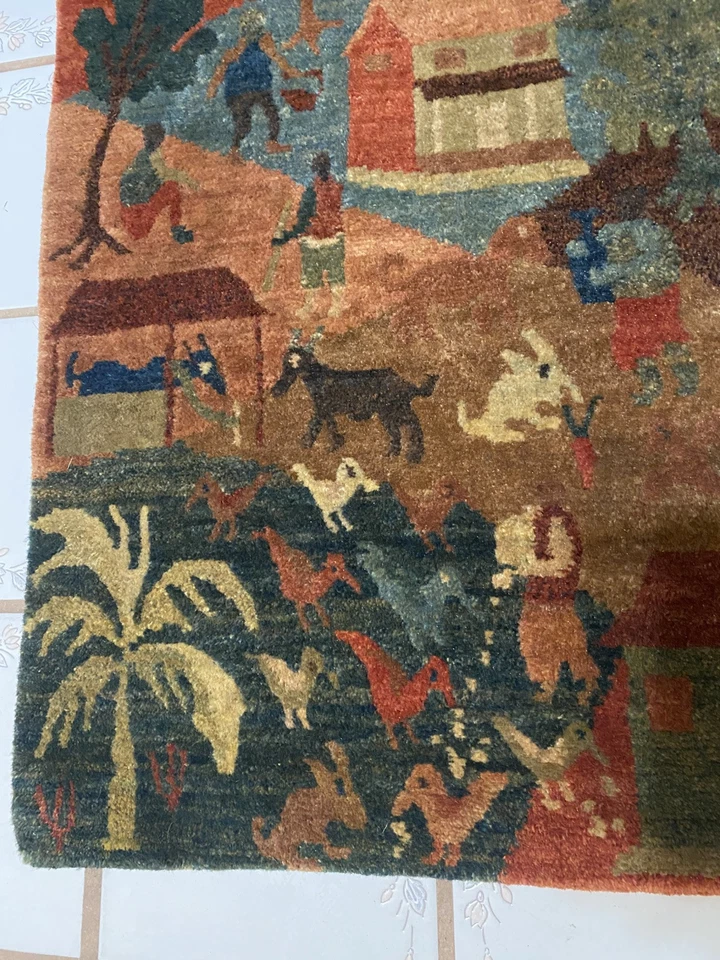 Tibetan Hand Made Vegetable Dye  Village Theme Rug Made In Nepal - Image 4 of 4