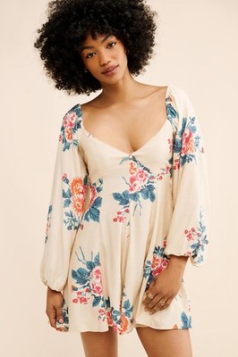 Free People Francesca Floral-Print Babydoll Mini Dress SMALL