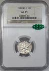 1942/1-D Mercury Dime NGC/CAC graded AU 55  "Out Standing Quality"