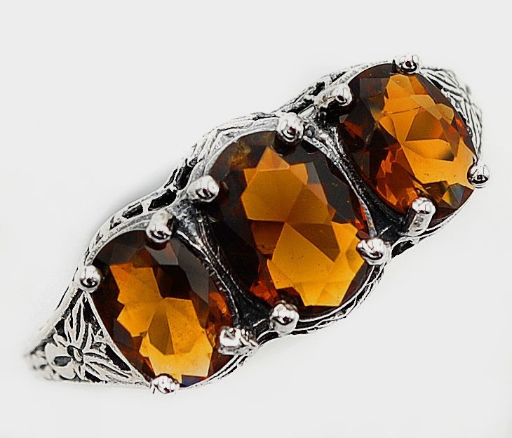 2CT Heat Treated Smoky Topaz 925 Solid Sterling Silver Art Nouvean Ring Sz 6