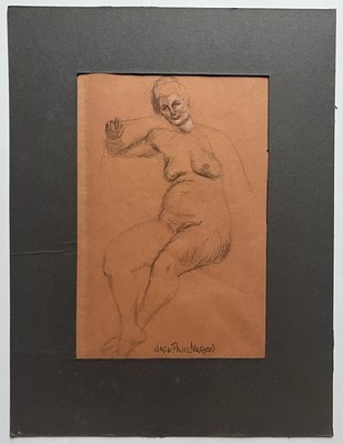 Vintage 40s Risqué Rubenesque Woman Lady Oil Pastel Drawing Jack Paul Maroon NYC