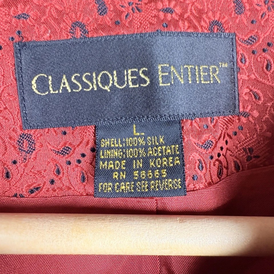 Classiques Entier Men’s Vest Size Large 100% Silk Red Brocade Button Down Formal - Image 4 of 4