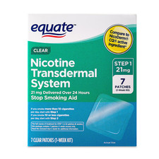Equate Nicotine Transdermal System Step 1 Clear Patches, 21 mg, 7 Count Exp 9/28