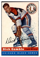1954 TOPPS #  1 DICK GAMBLE BLACK HAWKS VG-EX CREASE 516716 (KYCARDS)
