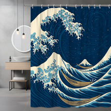 Blue Wave Pattern Shower Curtain - Ocean Art Decor