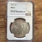 1922-P  $1 PEACE SILVER DOLLAR  "PHILADELPHIA MINT"  NGC MS61