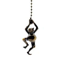 Lamp Parts-Socket/Fan Pull Chain-HANGING FROG-Antq. Brass Finish-15" Chain