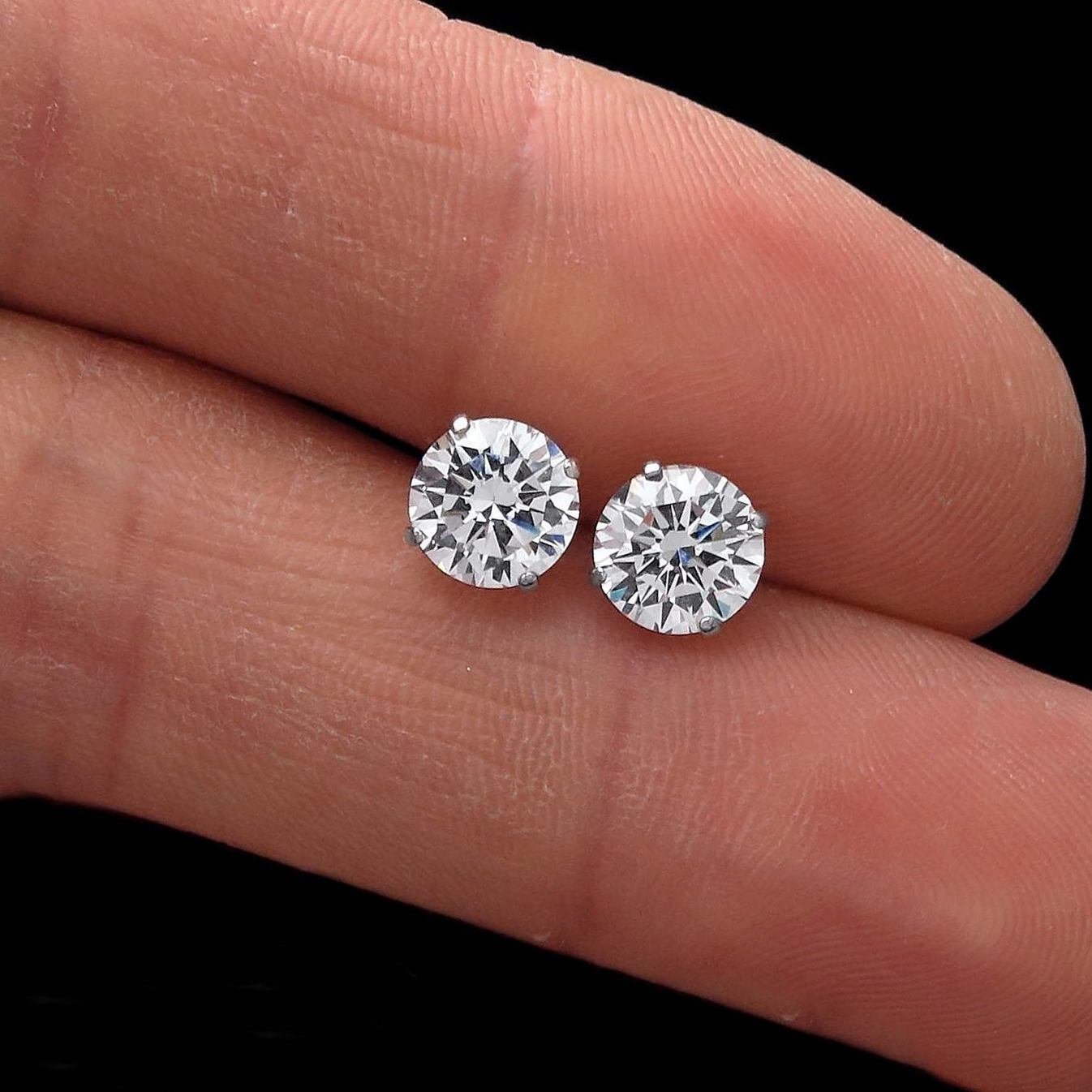 1.5 ct Brilliant Round Cut Solitaire Studs Designer Genuine Flawless VVS1 White Sapphire 14K 18K Yellow Gold Earrings Push Back