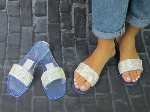 Jelly Sandal "VALDOSTA2" Women's Slide Flat Flip Flop w/Rhinestones - Ann More - Picture 8 of 12