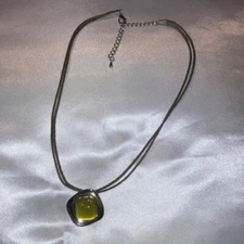 Silver and Yellow Pendant Necklace on Double Cord with Adjustable Link