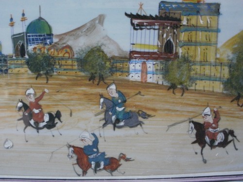 Quadro in miniatura asiatico mediorientale pittura uomini, cavalli e case - RARO! - Foto 16 di 18