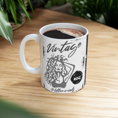 White Ceramic Mug  | Graphic Design ''Vintage Millennials Rock'' by MDA 
