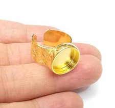 Shiny Gold Plated Ring Blank Base Bezel Setting Adjustable Ring 14mm G35183