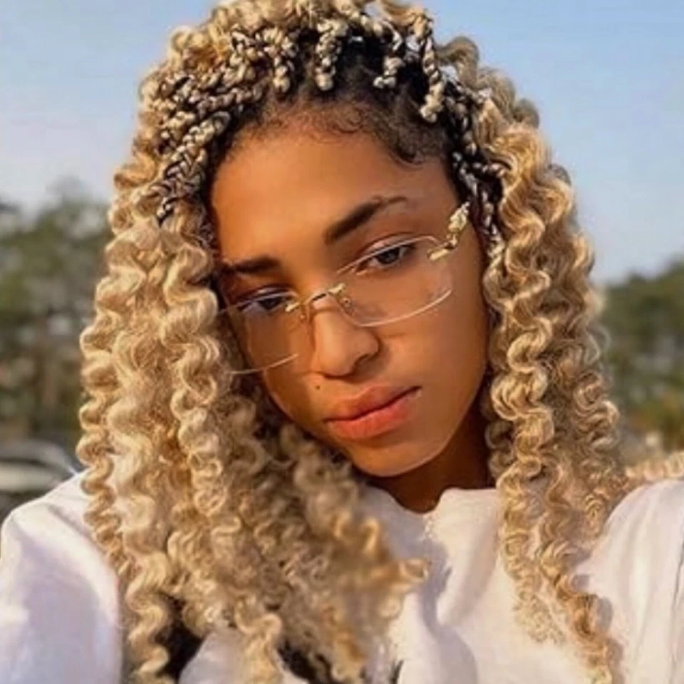 Mens Vintage Clear Lens Gold Frame Leopard Rimless Hip Hop Frameless Glasses - Image 4 of 4