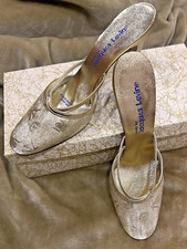 Vintage Jacques Levine Gold Brocade Slip On Heels Women's NOS Chinese Pattern 7