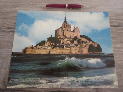 Schöne Vergrößerung 23,5 x 30 cm LE MONT ST MICHEL Mascaret große Gezeiten CP 1960