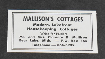 1966 Print Ad Michigan Bear Lake Mallison's Cottages Clarence R Mallison Art