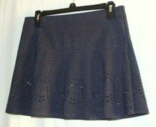 EXPRESS Medium-Dark Blue PONTE Knit LASER Cut MINI Skirt Sz SMALL