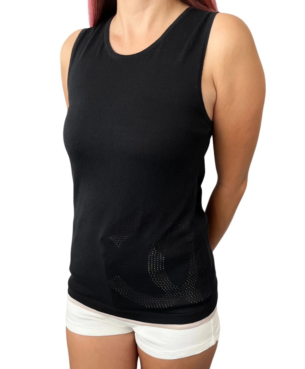 CHANEL Sport Vintage 08C Big CC Logo Tank Top #38 Knit Black Cotton RankAB+