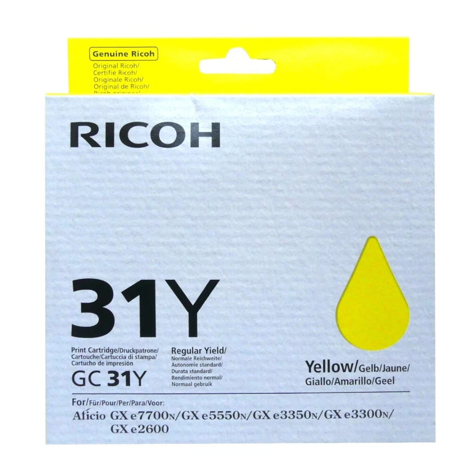 Original Ricoh Gel Cartouche GC-31Y Jaune pour Aficio GX E 2600 3300 3350 Ag - Photo 1/1