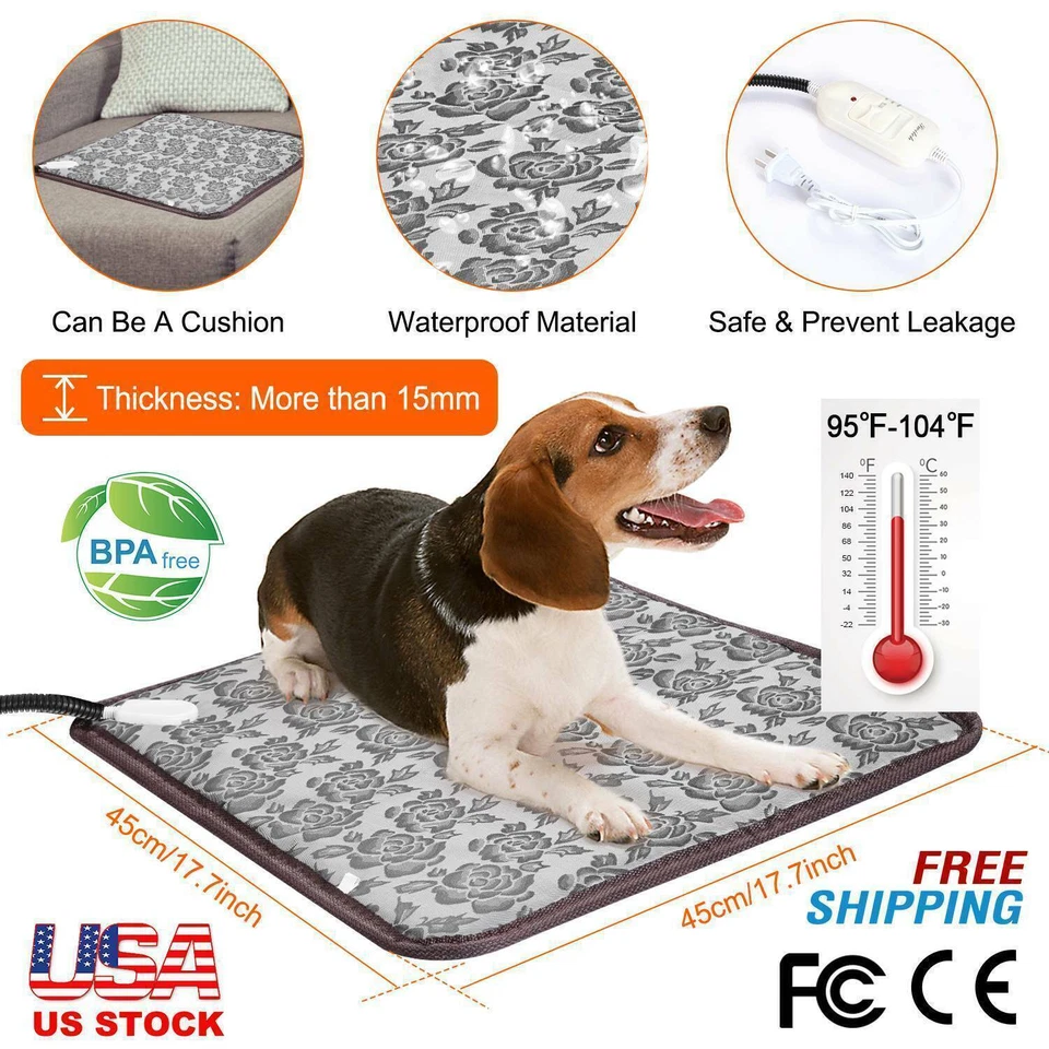 Almohadilla térmica para mascotas gatos eléctrica exterior perro calentador cama alfombrilla con resistente a la masticación EE. UU. Foto 2 de 4