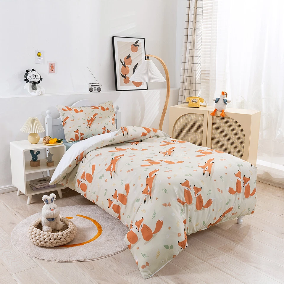 Juego de funda de edredón floral de hoja de zorro con dibujos animados 3D para niños juegos de ropa de cama fundas de almohada Queen Foto 3 de 4