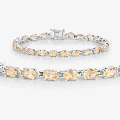 10 kt Ovalschliff Laborgefertigtes gelbes Citrin Tennisarmband 14 K Weißgold vergoldet