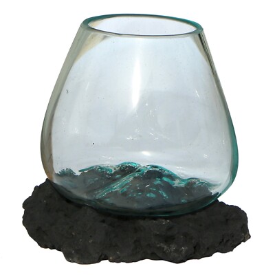 Wogeka Glas Vase auf Lava Stein Unikat Handarbeit Dekoration Bali Vulkan