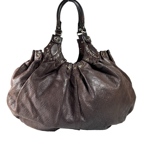 バッグ r GUCCI GG Canvas Guccissima Shoulder Bag Leather Black Silver