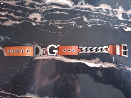 Dolce & Gabbana Brown Leather Silver Logo Bracelet