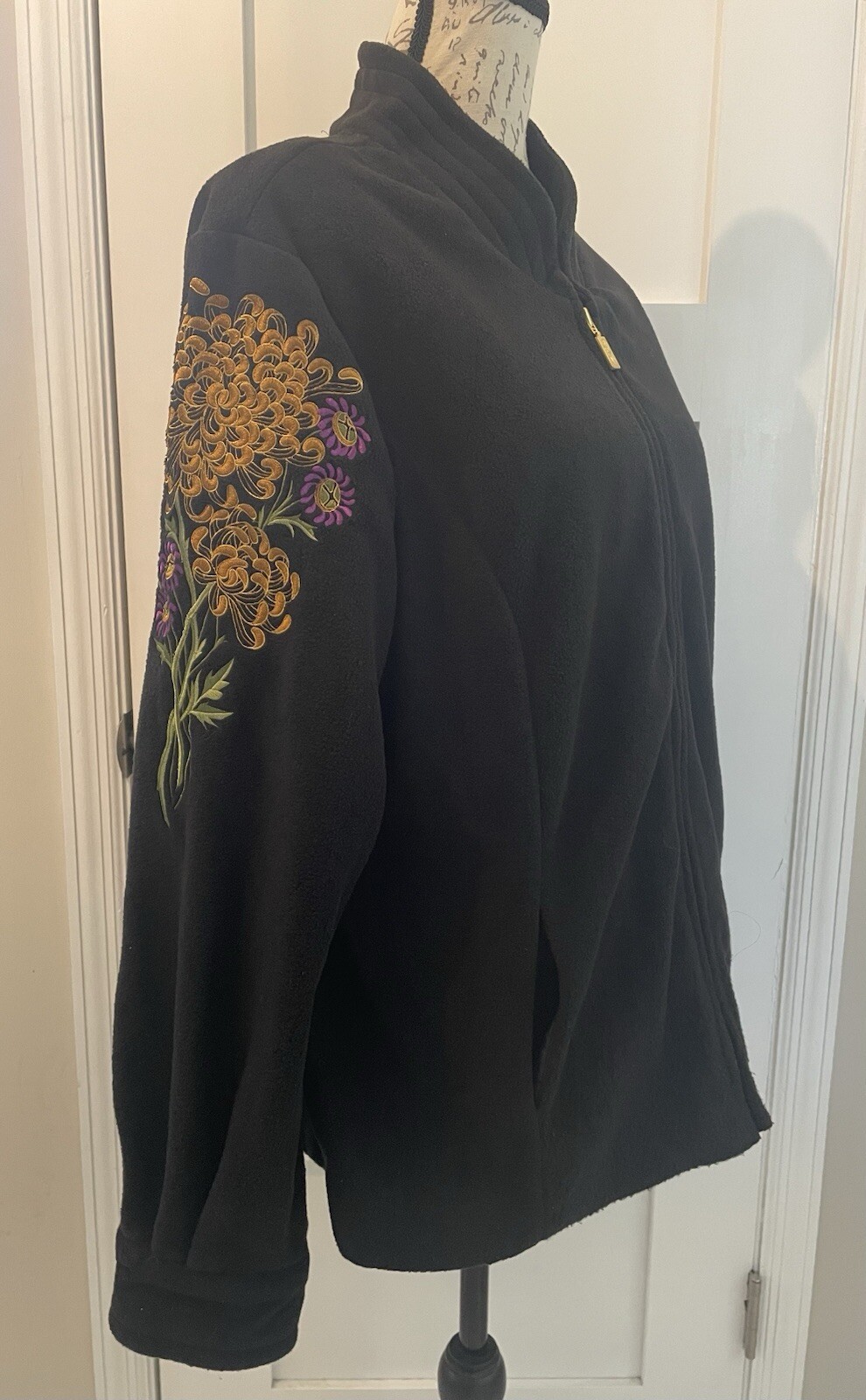 Bob Mackie Wearable Art Vintage Fleece Jacket Embroidered Black Women’s Size: XL