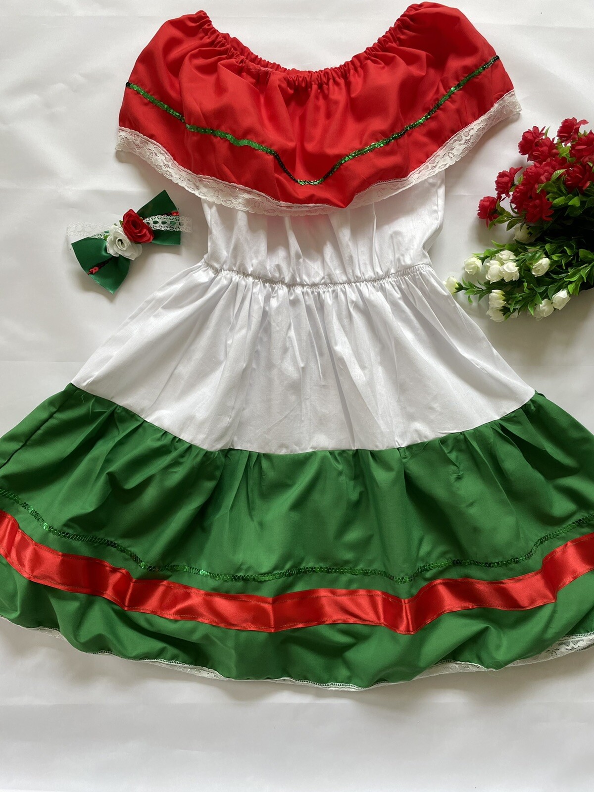 Girls Traditional Mexican Dress & Matching Hair Clip Cinco De Mayo 5/6 |  eBay